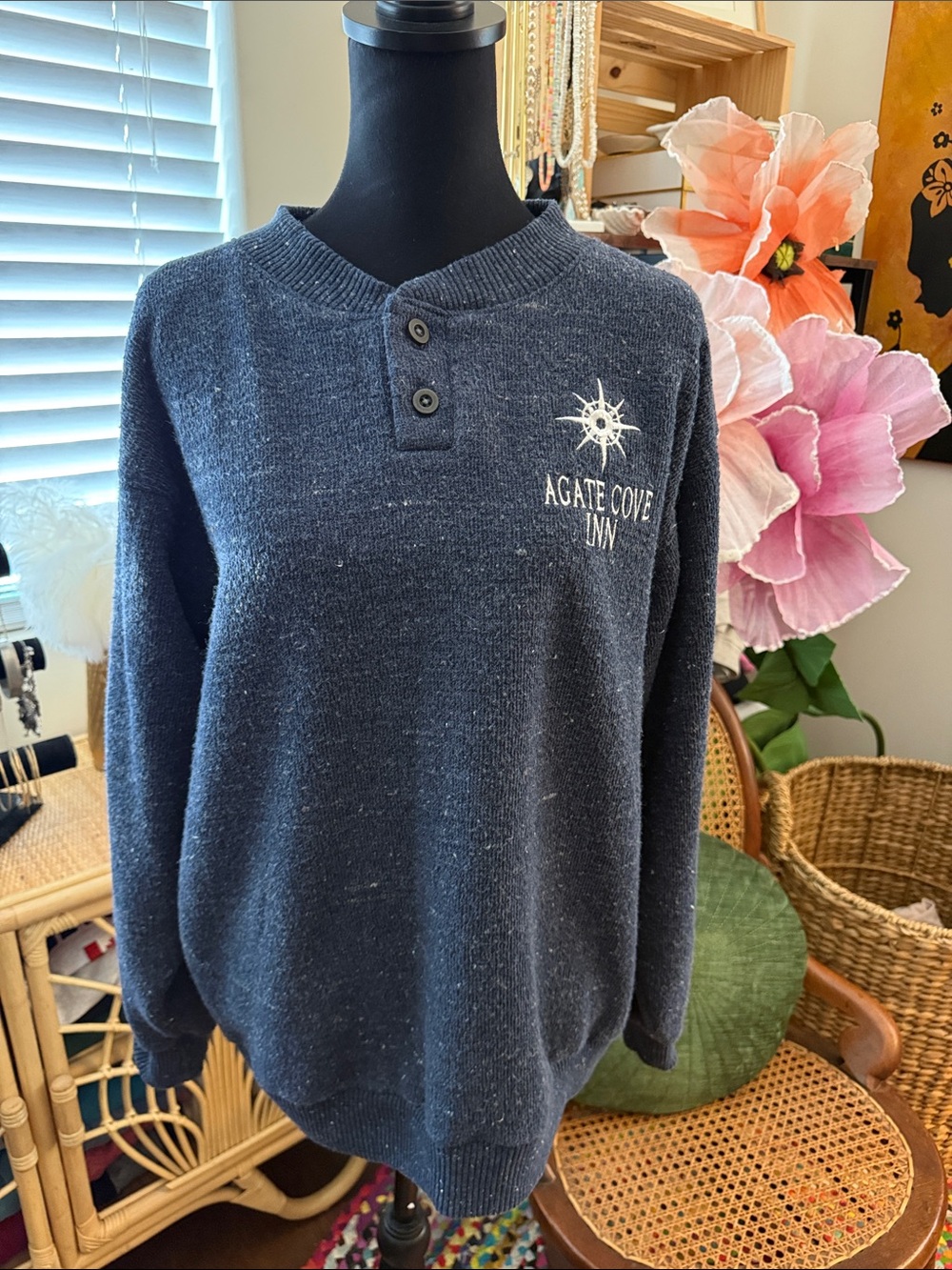 Vintage 90s/Y2K Agate Cove Inn Heathered Blue Popover Sweatshirt